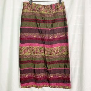 Vintage Floral Brocade Striped Faux Wrap Pencil Skirt 12